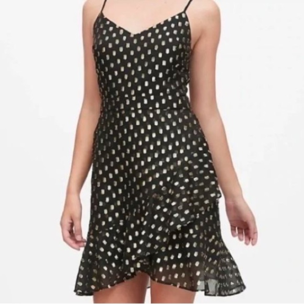 NWT Banana Republic Black with Metallic Gold Dots Cocktail Dress 14